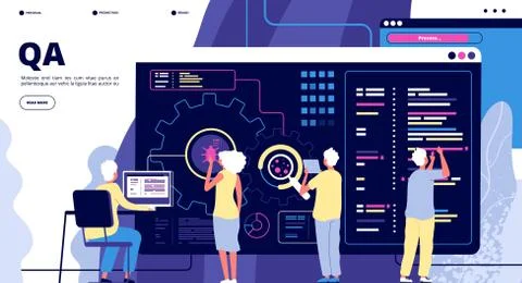 QA landing. Software testing quality assurance. People fixing bugs in hardware イラスト素材