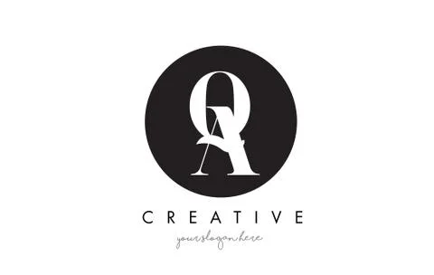 QA Letter Logo Design with Black Circle and Serif Font. Stock Illustration