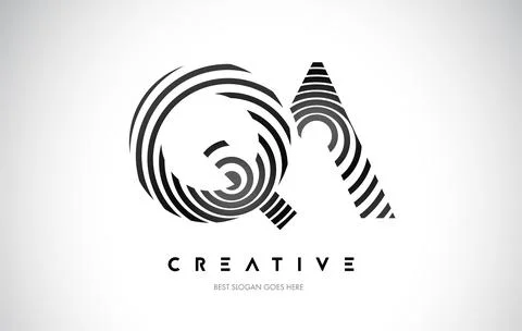 QA Lines Warp Logo Design. Letter Icon Made with Black Circular Lines. Stock Illustration