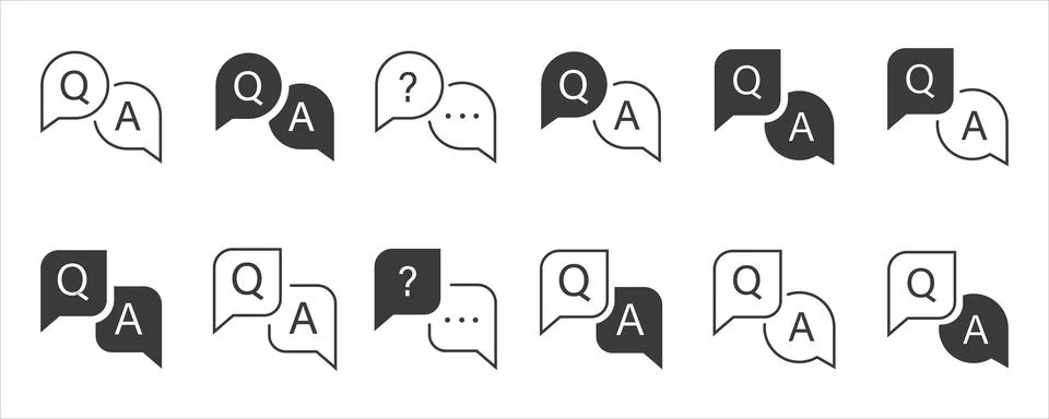 QA Question Answer Icons  Outline and Solid Styles Stock Illustration