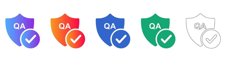 QA Shield Icons Set with Checkmark Illustrazione stock