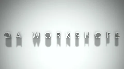 Qa workshops  3D title animation white text on a white background Stock Footage 299635798