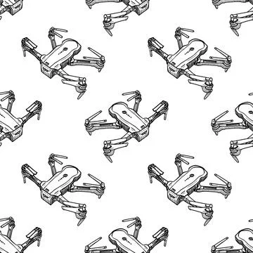 Qadrocopter or drone seamless pattern. Hand drawn vector illustration Stock Illustration