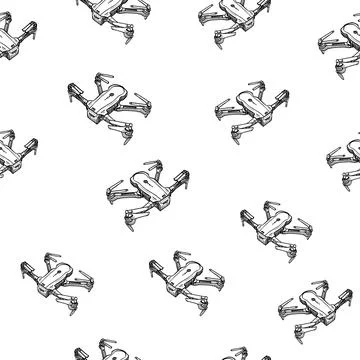 Qadrocopter or drone seamless pattern. Hand drawn vector illustration Illustrazione stock