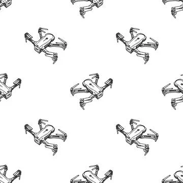 Qadrocopter or drone seamless pattern. Hand drawn vector illustration 스톡 일러스트
