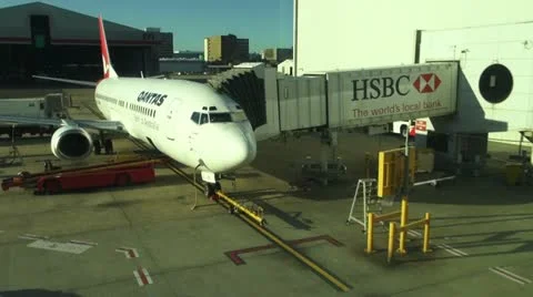 QANTAS 737 at terminal Stock Footage 10997439