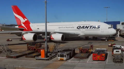 Qantas A380 at gate Stock Footage 46552522