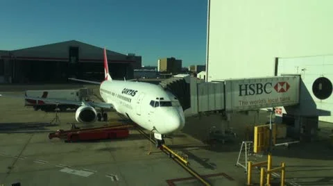 QANTAS airliner on ground Stock Footage 10992986