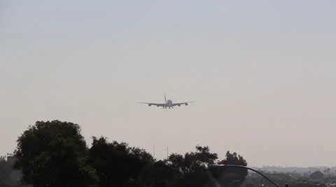 Qantas Airlines A380 Super Landing at LAX Stock Footage 23858720