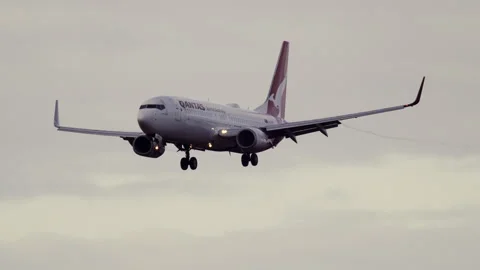 Qantas Boeing 737 Landing at Perth Airport Stock Footage 252837612