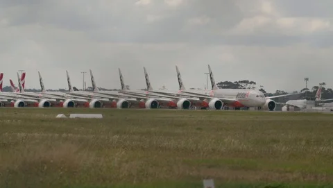 Qantas planes are grounded due to Coronavirus COVID-19 in Australia Stock Footage 128936626