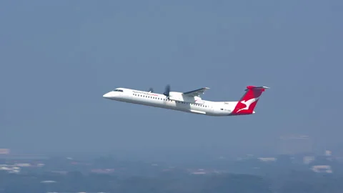 QantasLink Dash 8 Q400 Taking Off from SYD Sydney International Airport Video stock 144155936