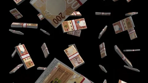 Qatar 200 Riyals Falling Animation on Black Background Видео 301927431