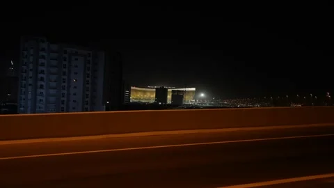 Qatar 2022 World Cup final stadium at night from motorway 库存影片 222781682