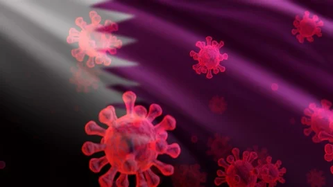 Qatar 3D Flag With Virus Floating Animation Closeup (3D Rendering) Stock Footage 126824684