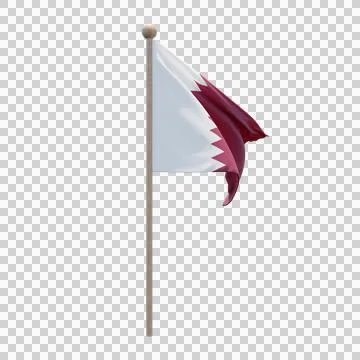 Qatar 3d illustration flag on pole. Wood flagpole Stock Illustration
