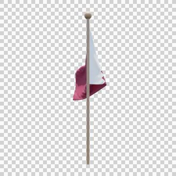 Qatar 3d illustration flag on pole. Wood flagpole Stock Illustration