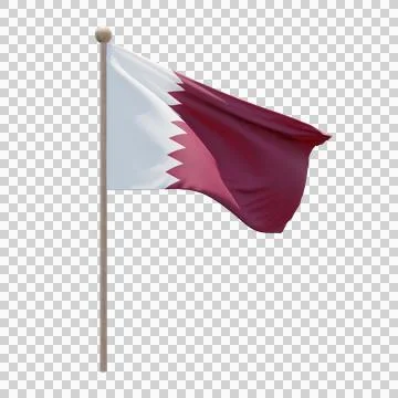Qatar 3d illustration flag on pole. Wood flagpole Illustrazione stock