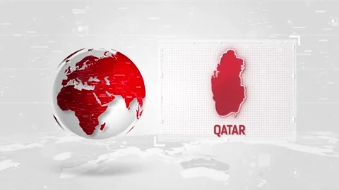 Qatar 4K Tech Map Beside Globe On White Background. Stock Footage 340015982