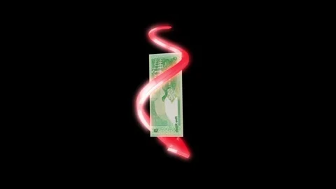 Qatar 5 Riyals Currency Note with Red Down Arrow Representing  Decline Stock Footage 316961371