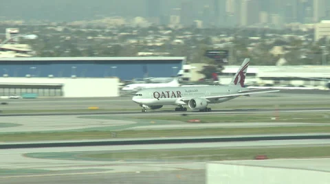 Qatar Airways taking off at LAX Stock Footage 62220242