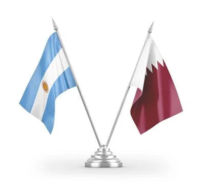 Qatar and Argentina table flags isolated on white 3D rendering Stock Illustration
