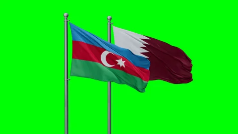 Qatar and Azerbaijan two flags Stock Footage 292772788