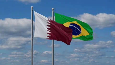 Qatar and Brazil flags Stock Footage 281652286