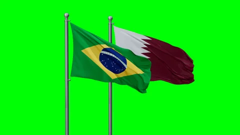 Qatar and Brazil two flags Stock Footage 289634972