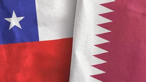 Qatar and Chile two flags textile cloth 3D rendering Stock Illustration