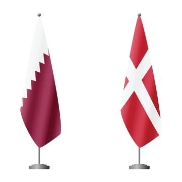 Qatar and Denmark flags on flagpoles for official ceremonies and meetings Stock Illustration