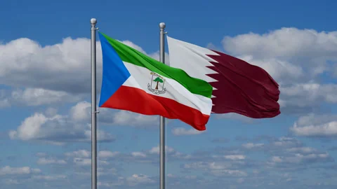 Qatar and Equatorial Guinea two flags Stock Footage 288130431