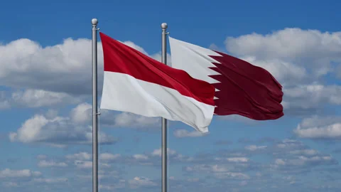 Qatar and Indonesia two flags Stock Footage 279818409