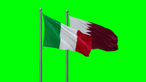 Qatar and Italy two flags Stock Footage 289650705
