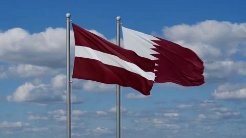 Qatar and Latvia two flags 스톡 동영상 285266044