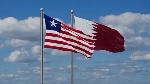 Qatar and Liberia two flags Stock Footage 288392142