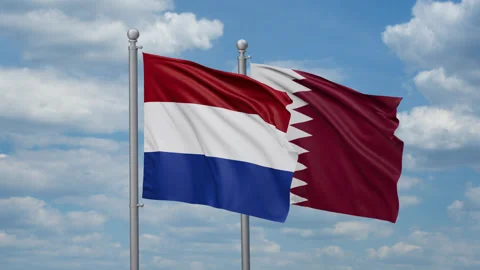 Qatar and Netherlands two flags Stock Footage 267749242