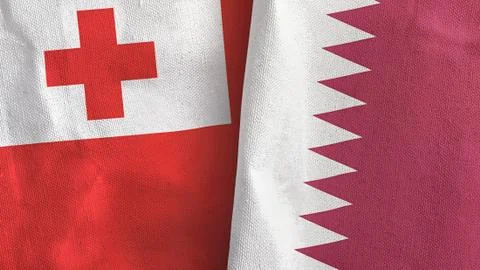 Qatar and Tonga two flags textile cloth 3D rendering Stock Illustration