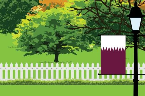 Qatar Day Trees Lamp Vector Illustration Stock Illustration