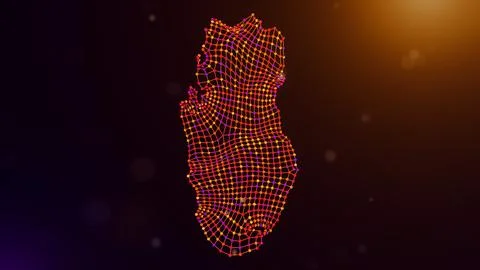 Qatar Digital Connectivity Network Map With Flowing Data Mesh Stock Illustration