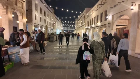 Qatar Doha 2 february 2025, Night market in doha's old city at Souq waqif Stock Footage 325441602
