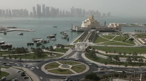 Qatar, Doha Corniche, Museum of Islamic Arts, West Bay, Persian Gulf, Arabian Stock Footage 12512274