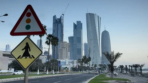 Qatar, Doha, left to right Palm Tower, Al Bidda Tower and Burj Qatar Stock Footage 77273802