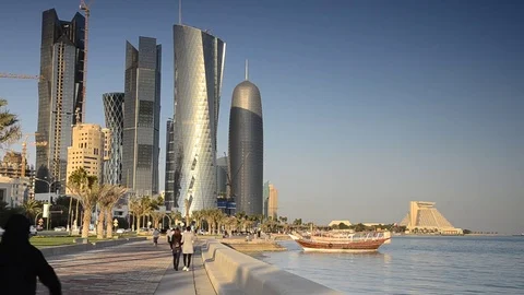 Qatar, Doha, left to right Palm Tower, Al Bidda Tower and Burj Qatar Stock Footage 77273809