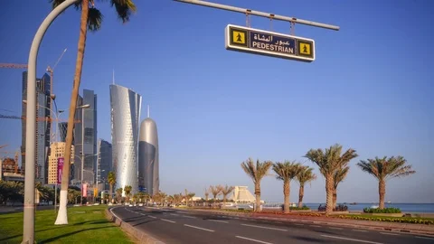 Qatar, Doha, left to right Palm Tower, Al Bidda Tower and Burj Qatar Stock Footage 78764565