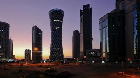 Qatar, Doha, right to left Palm Tower, Burj Qatar, Tornado Tower - Time lapse Stock Footage 22442887