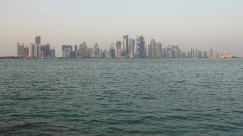 Qatar Doha Westbay from Corniche at Sunset Stock Footage 18081855