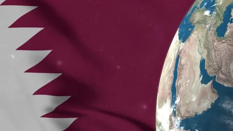 Qatar Flag and Qatar Map on Earth Globe 4K Stock Footage 220782931