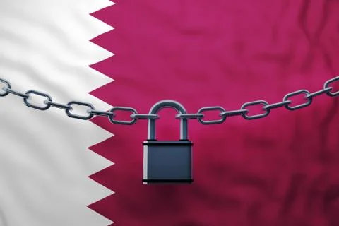 Qatar flag closed chain with padlock Stock Illustration