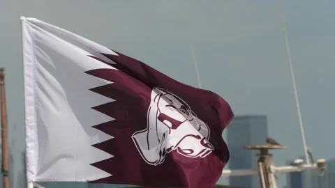 Qatar flag with Emir Tamim bin Hamad Stock Footage 224492014